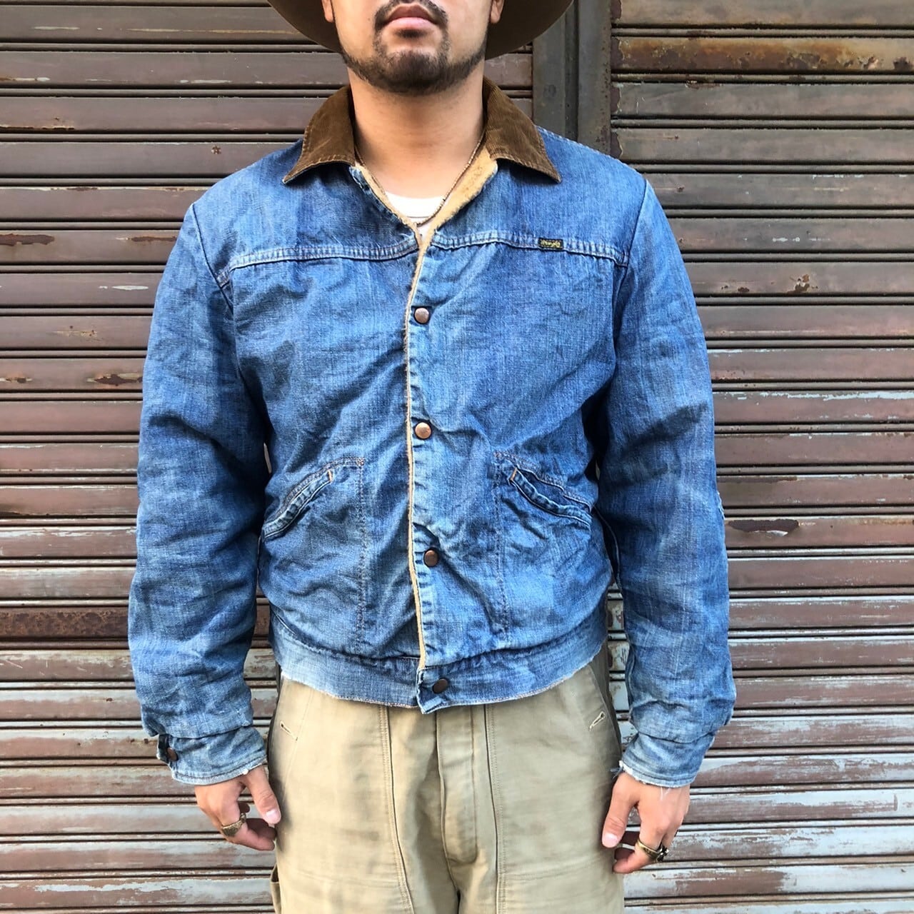 希少 70s USA製 Wrangler 227MJZ 襟コーデュロイ 裏ボア デニム  