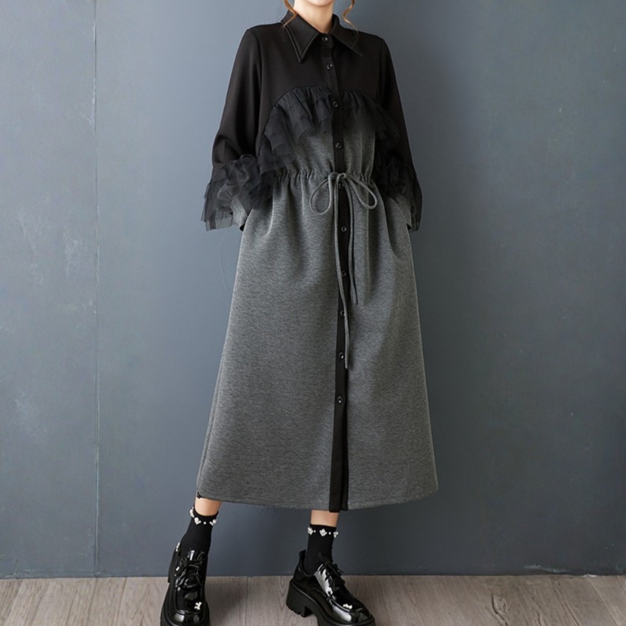 バイカラー ロング シャツワンピ 00300