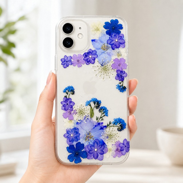 【ほぼ全機種対応スマホケース】押し花スマホケース NO.610  押し花＆レジン iPhone/Xperia/AQUOS/Galaxy他