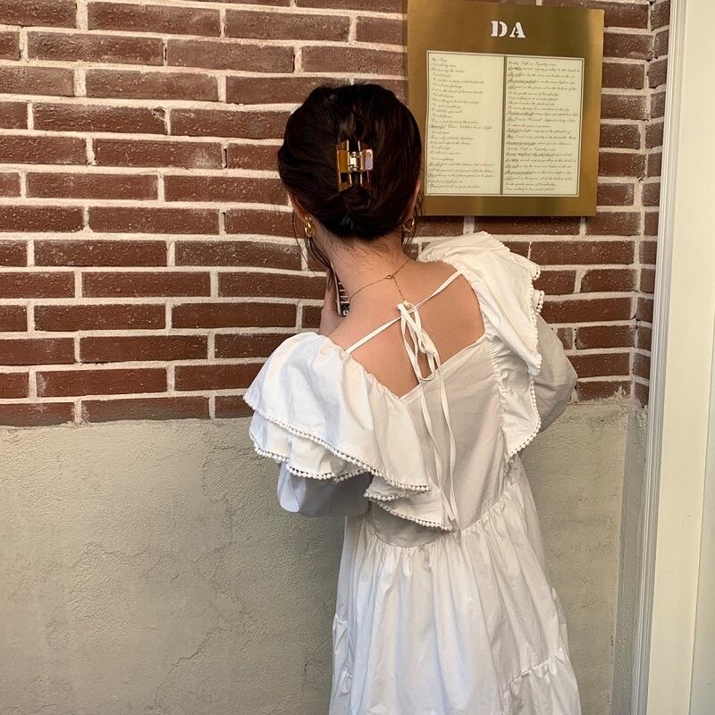 薄手カラールーズドレス バックスプリングロングスカート 春物 スクウェア ビッグFスモールZ韓国72372358997