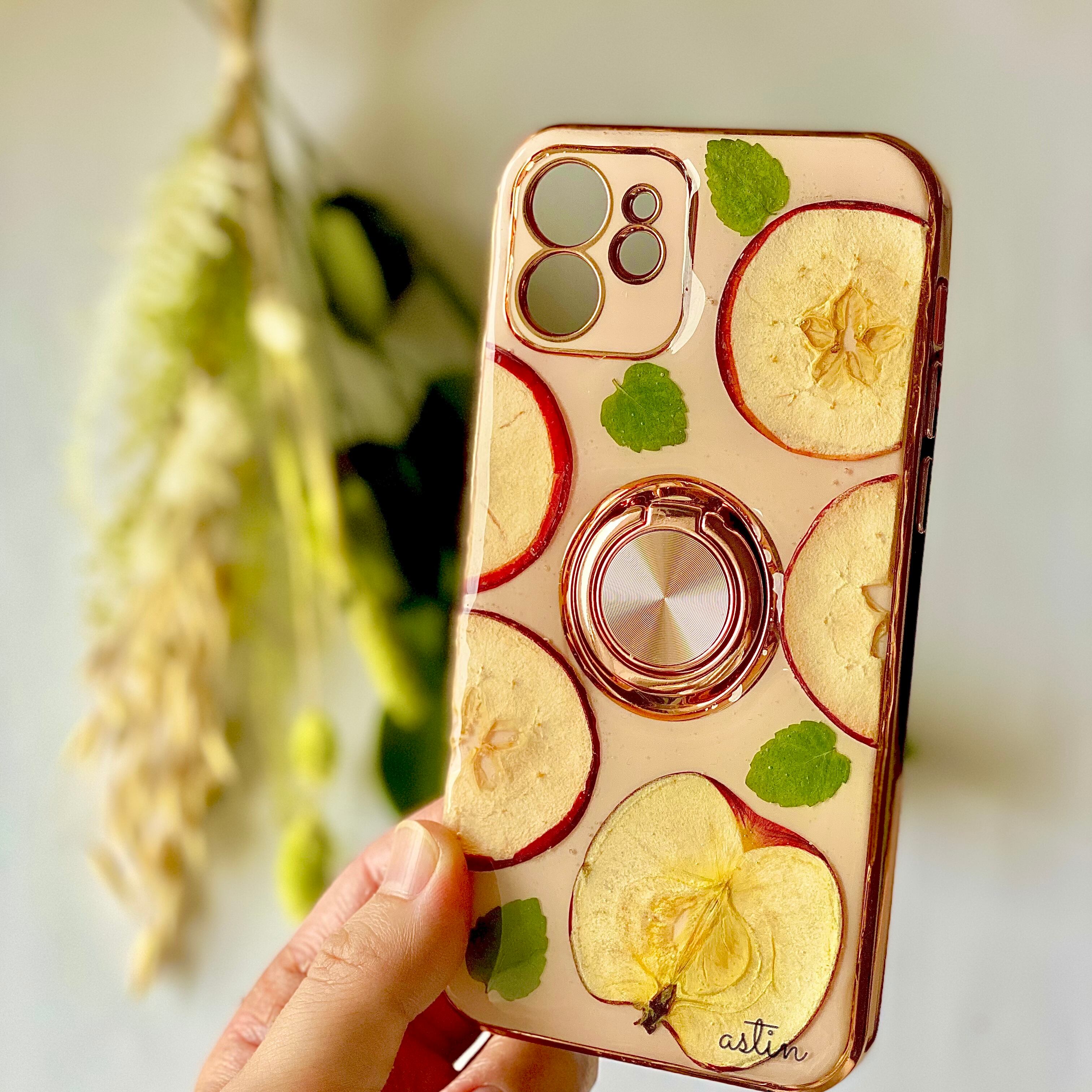 リング付き りんご 押しフルーツiphoneケース Astin Muhler 押しフルーツスマホケースで通話姿も美しく