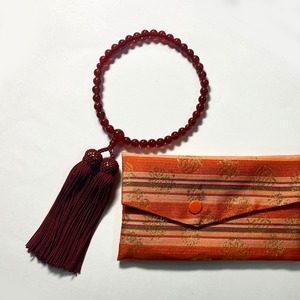 略式念珠　メノウ共仕立　正絹房　念珠袋付