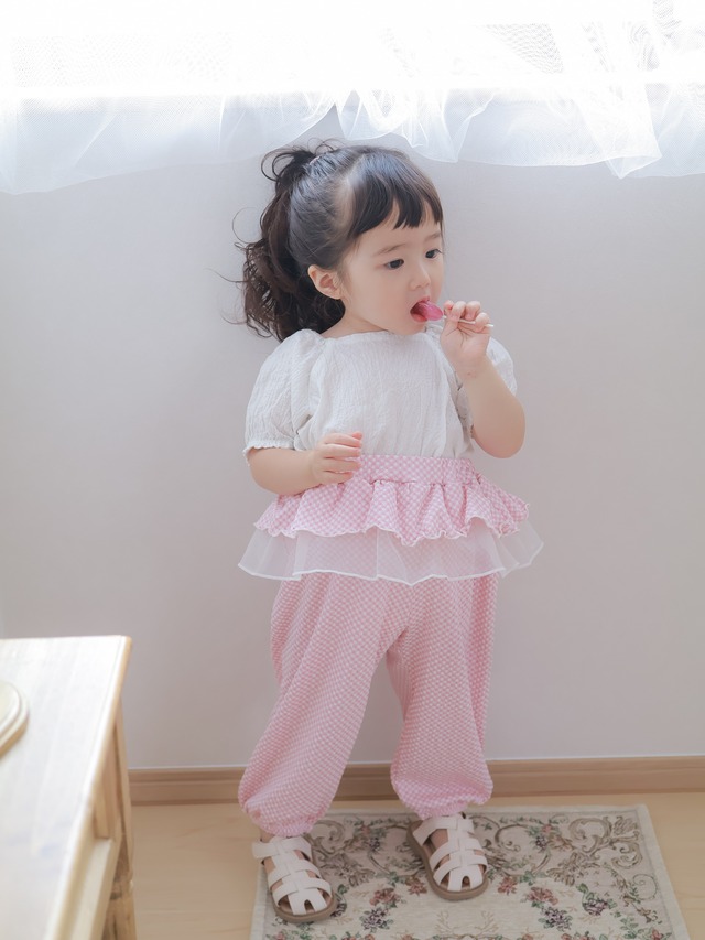 【即納】milkbalm/Check frill pants