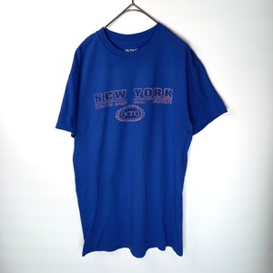 ギルダン　クルーネック　プリントTシャツ　半袖　ドライブレンド　ブルー　S