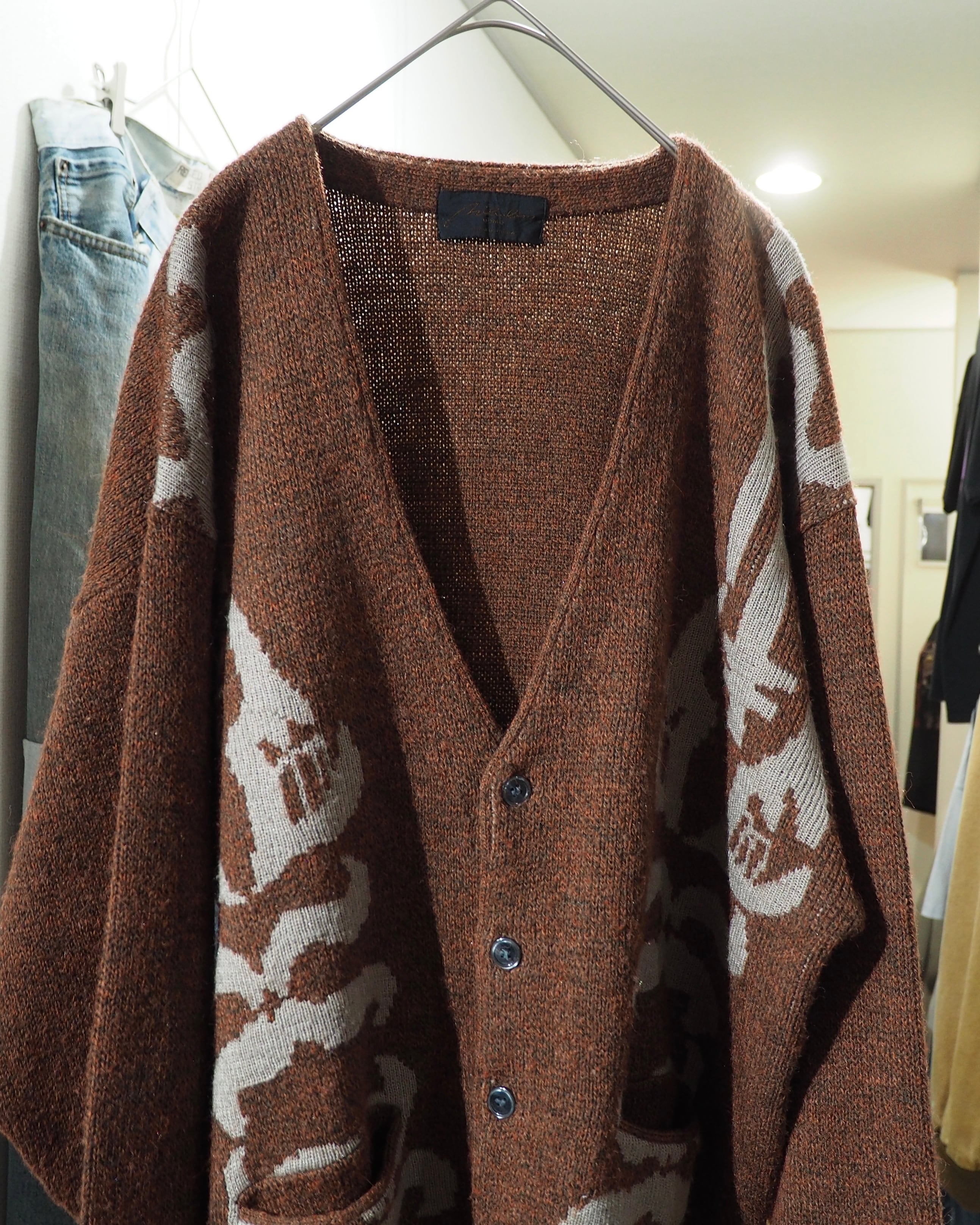1980s ” 骨 - Bone ”Geometric Pattern Weaving Vintage Knit Cardigan