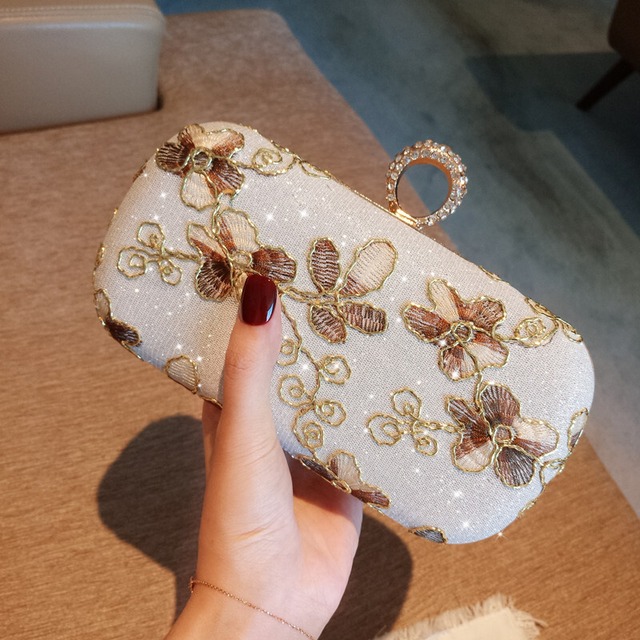 バッグ パーティーバッグ 手持ちショルダー 上質 宴会 大人気 結婚式バッグ ジルコン パーティー 花柄 ゴールデン シルバー