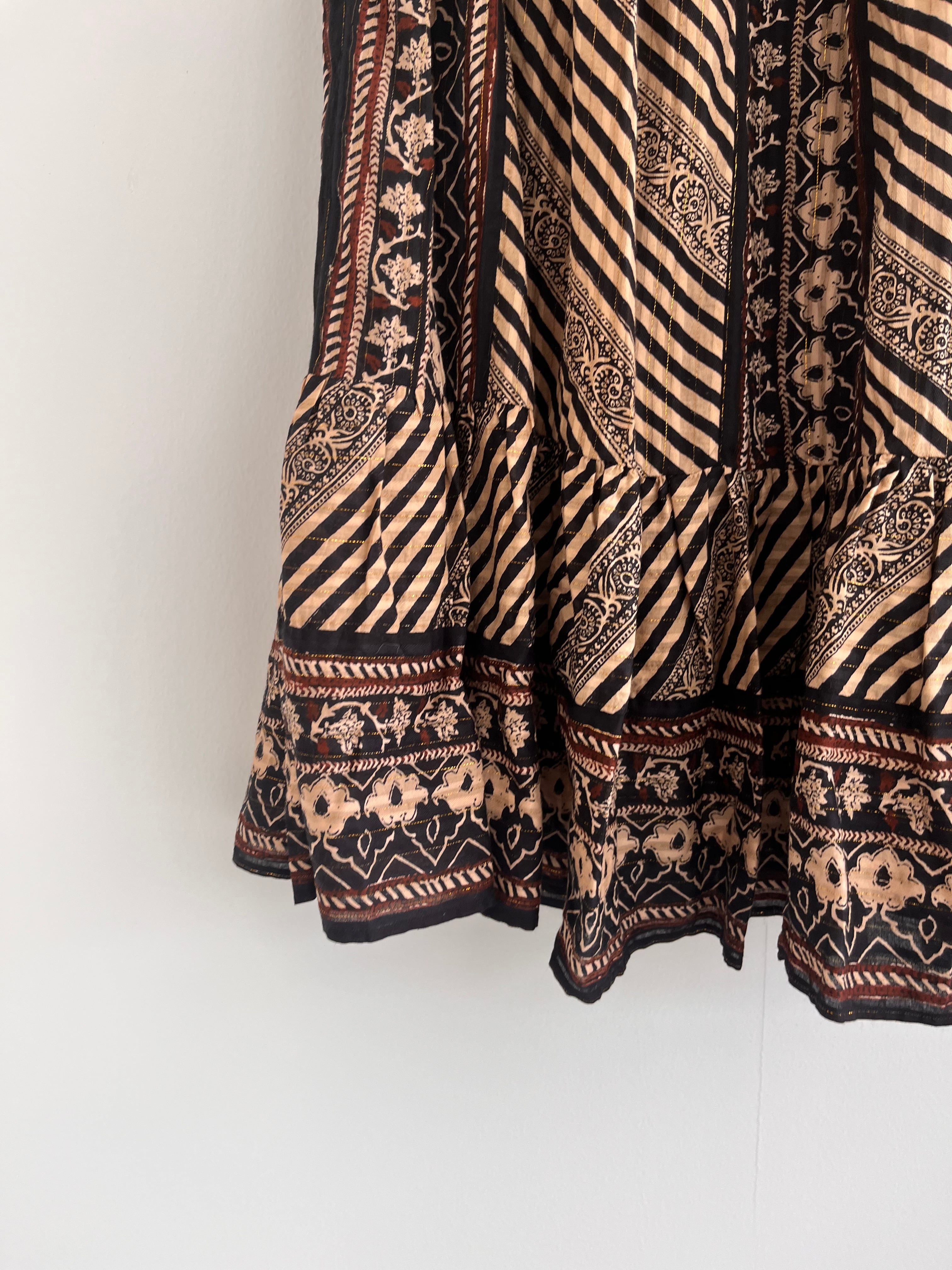 Sara Mallika Cotton Stripe Ethnic Print Skirt | KOKO