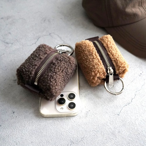 スマホやカバンに付けるミニポーチ［mofmo モフモ ひつじ］外付け収納/スマホポーチ/カラビナ/通勤通学
