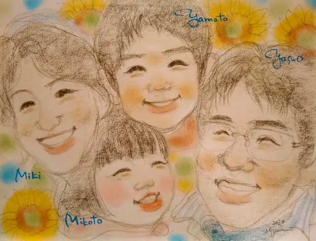 A スケッチ似顔絵　4人描写