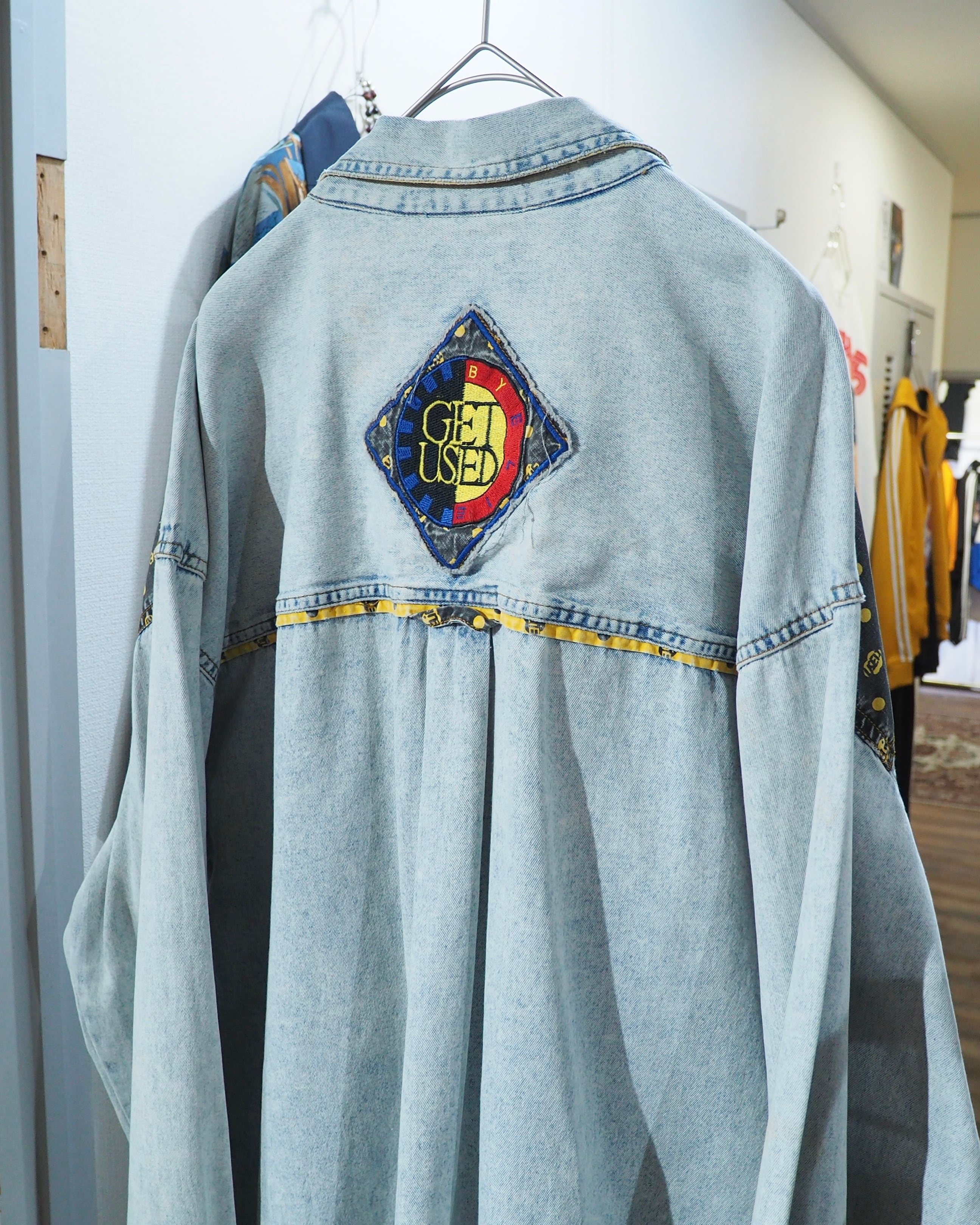 1990s " GET NAME USED " Dot Patchwork Custom vintage loose shirt
