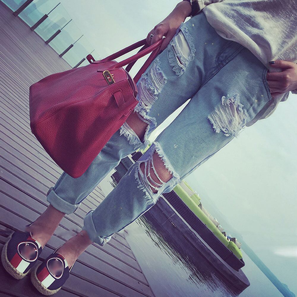 レディース ダメージ ジーンズ 穴開きデニムパンツ ゆったり ジーパン