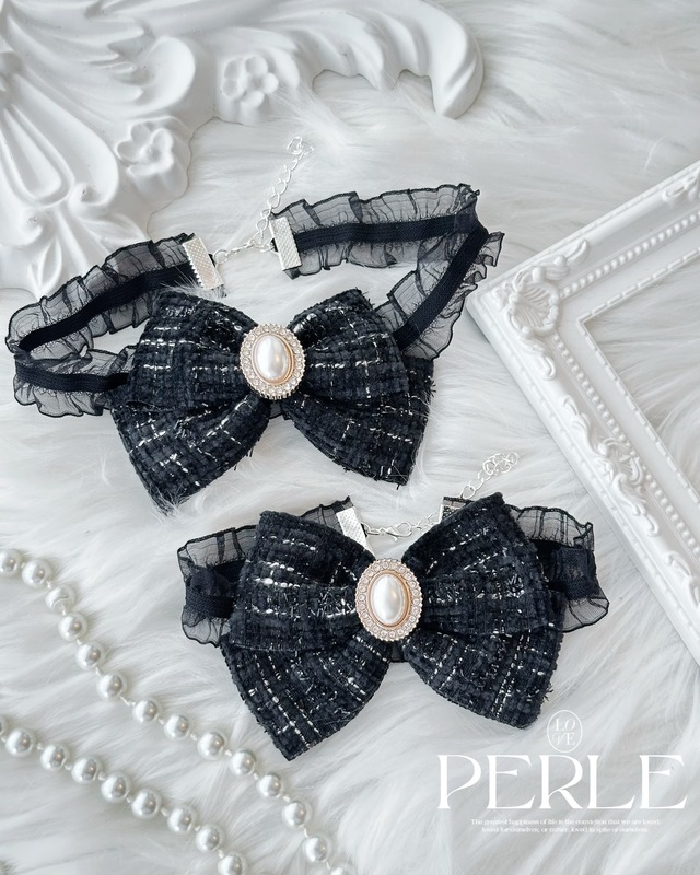 Tweed frill black ribbon スタイ♡
