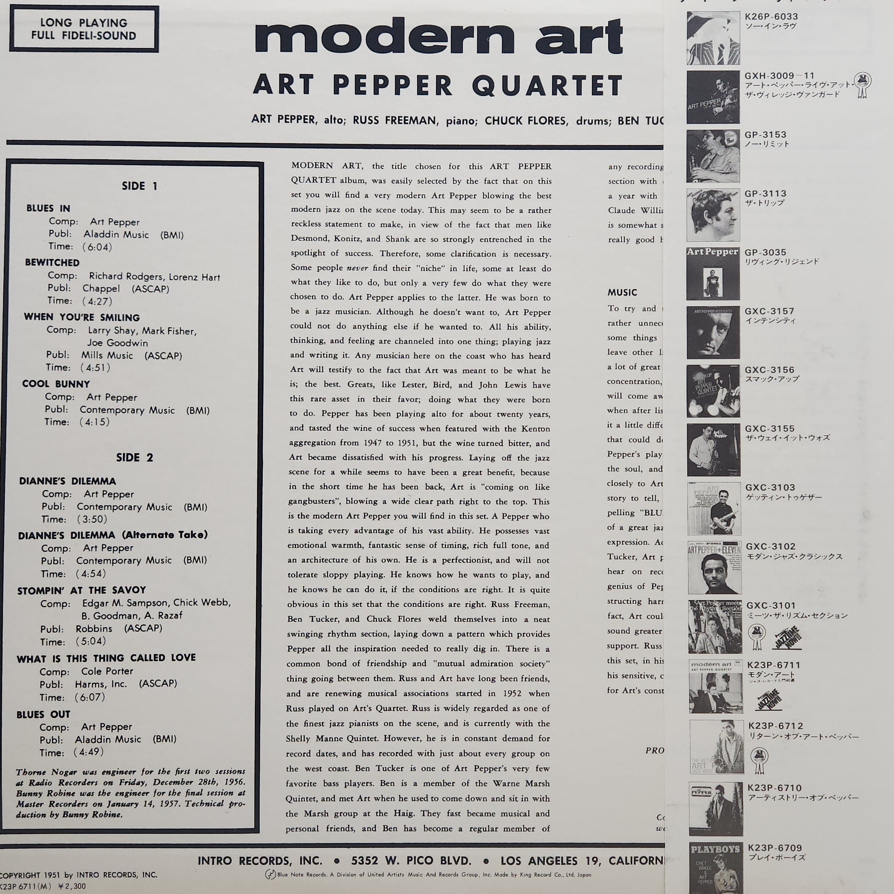 Art Pepper Quartet / Modern Art [K23P-6711, ILP-606] - 画像2
