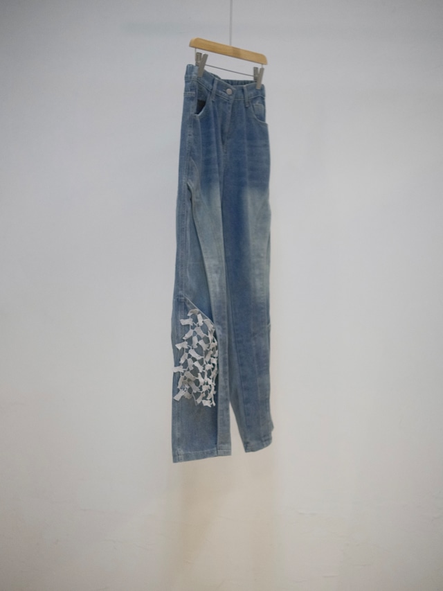 Lace Hem Denim Pants  / BLUE
