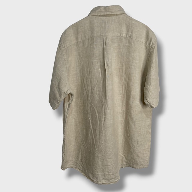 LANDS'END ボタンダウン半袖リネンシャツ　M ベージュ系