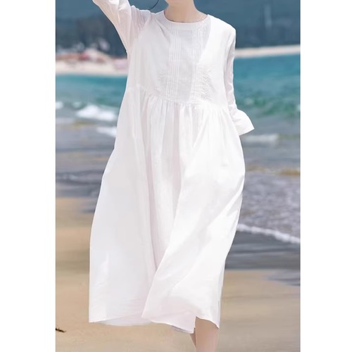 Aラインシルエット ロング ワンピース 胸元デザイン  00248