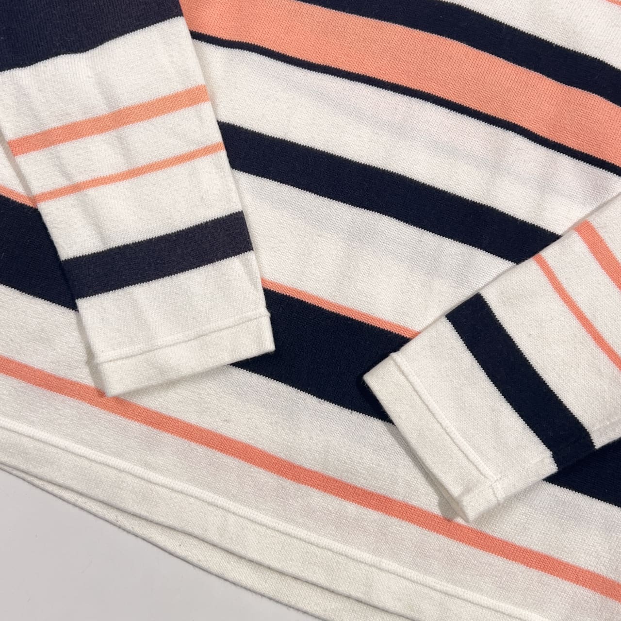 MACPHEE マカフィー ボーダー  Vネック コットン ニット カットソー S/ホワイト系 レディース