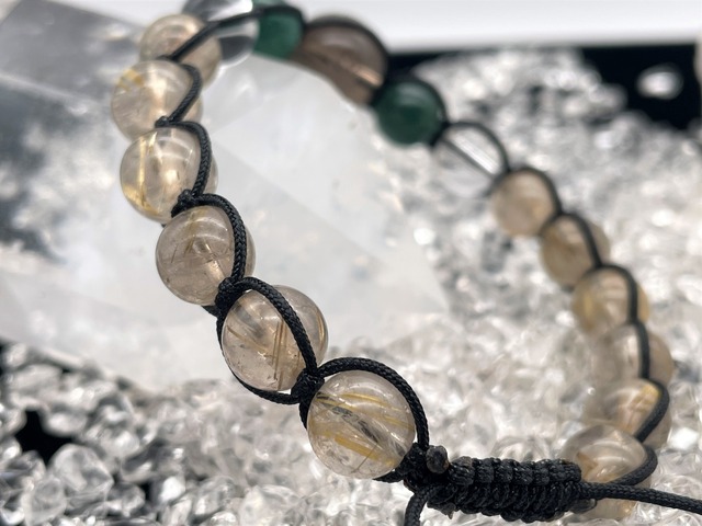 編みブレスレット（スモーキークォーツ【龍】・インドアベンチュリン・本水晶・ルチルクォーツ）