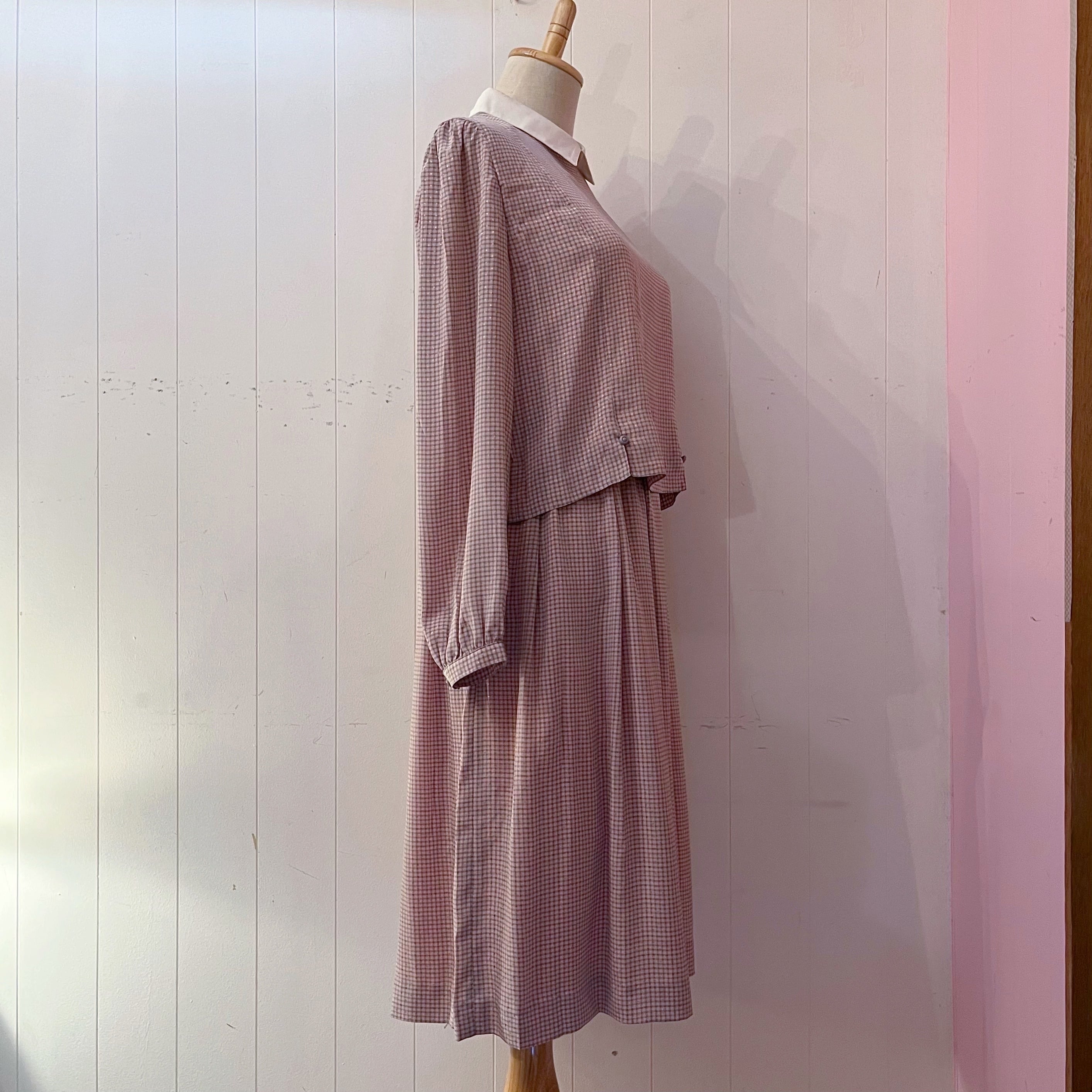 pink check separate one-piece