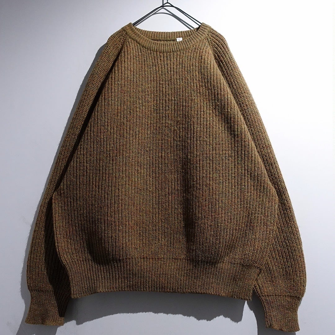 90s Mélange Brown Rib-Knit Raglan Shetland Wool Knit