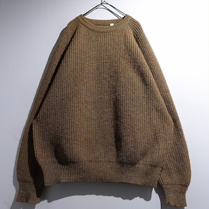 90s Mélange Brown Rib-Knit Raglan Shetland Wool Knit