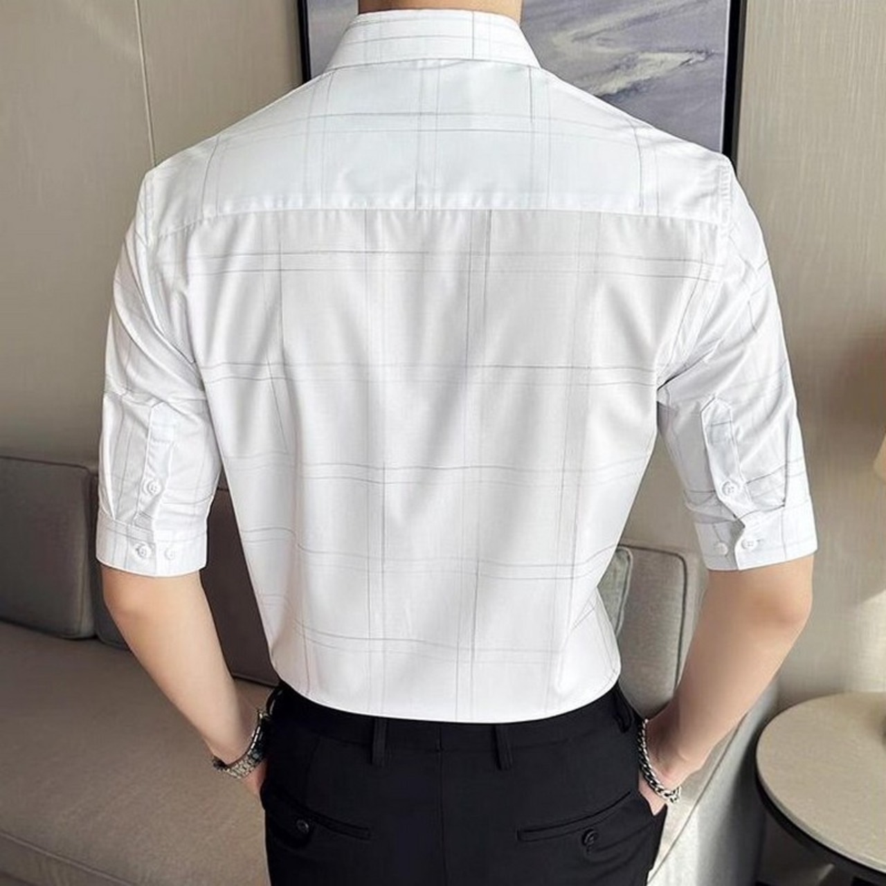 3/4 sleeve plaid shirt 00109