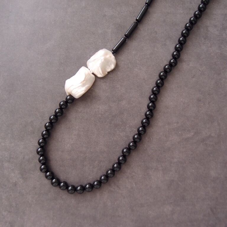 Double Biwa Pearl × Black Onyx Necklace/ビワパール × オニキス ネックレス