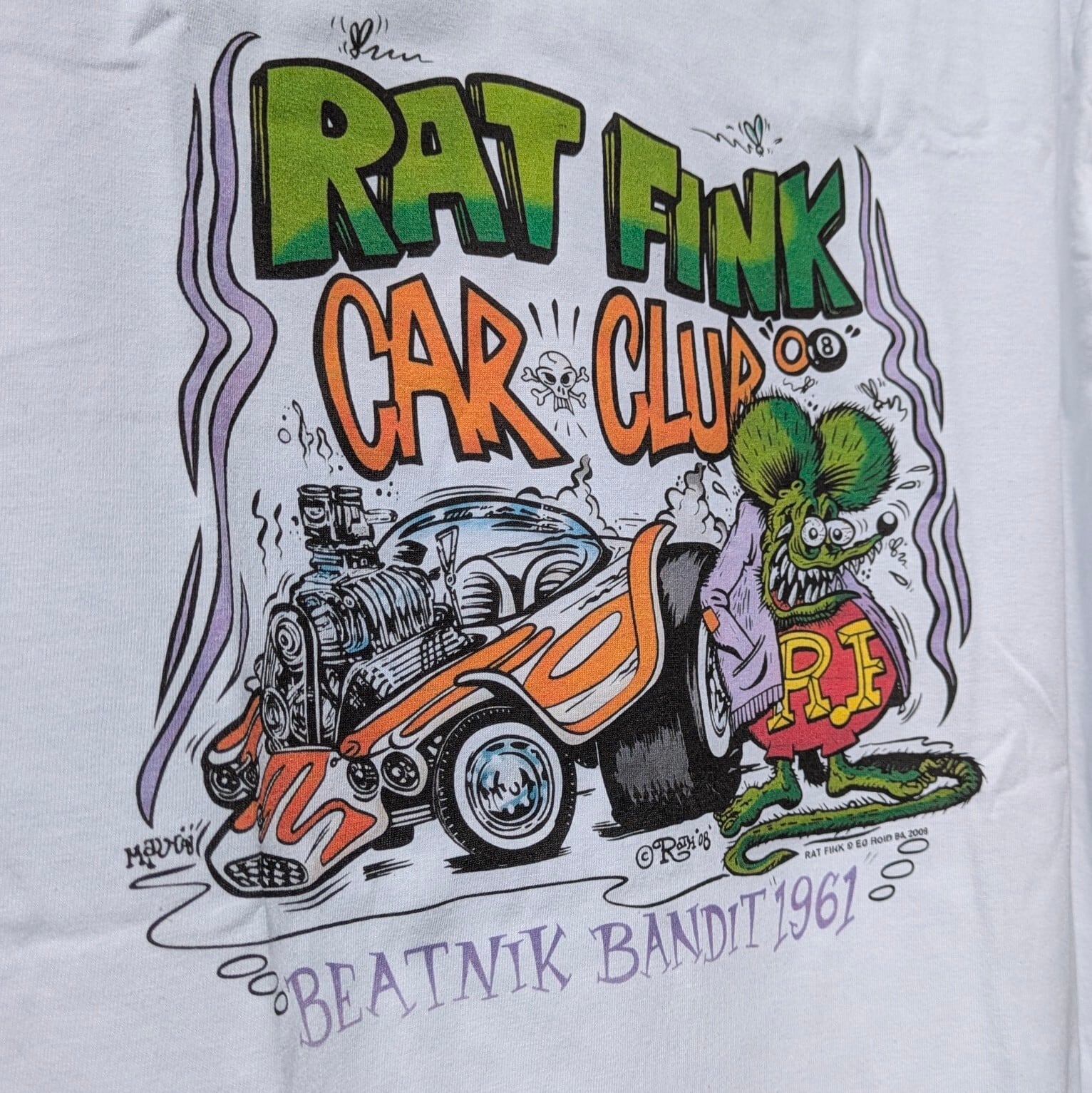 【 RATFINK（ ラットフィンク ) 】RATFINK CAR CLUB『 BEATNIK BANDIT 1961 』 / Tシャツ / WHITE〚アメリカン雑貨 アメトイ〛