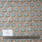ブロックプリント生地【50cm単位】インド綿 花柄B ピンクベージュ×くすみブルー・グリーン #70010-BG1