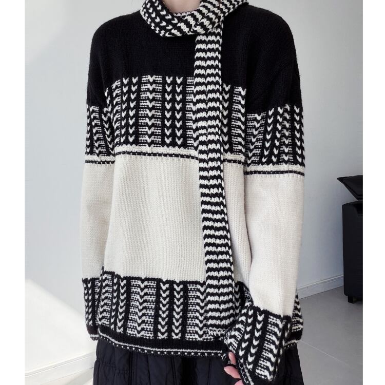 配色パターンニットトップス R30417