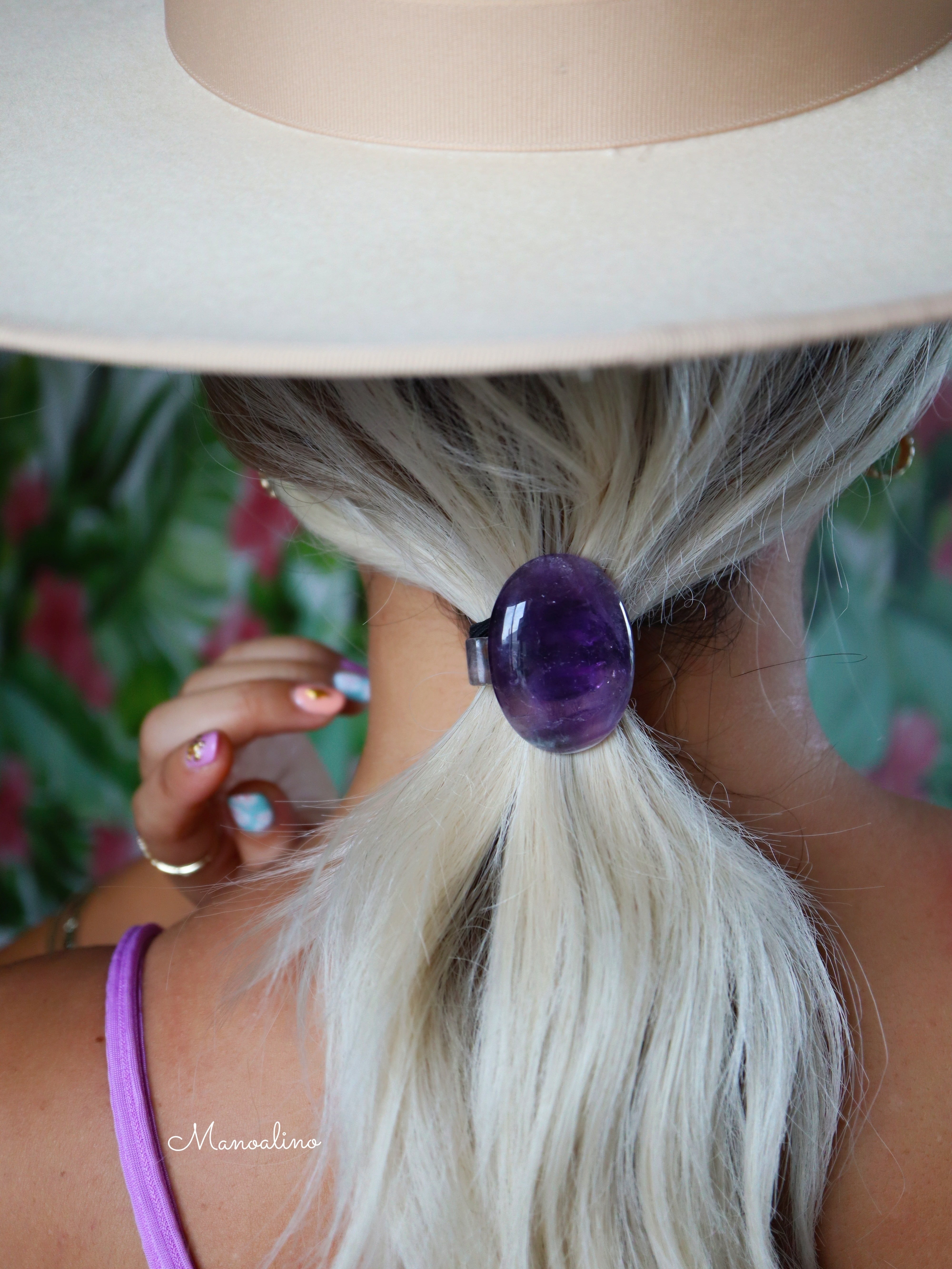 Oval Amethyst hair accessory(オーバルアメジストヘアゴム