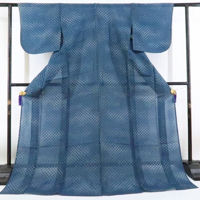 美品 絹紅梅 夏着物 高級浴衣“霞がかる紺鼠色の夏空に変化を秘めて 