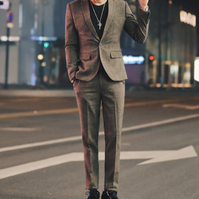 ジャケット メンズ ゆったり チェック柄 シングルブレスト 2色 シングルブレスト チェックジャケット&パンツ セットアップ 2