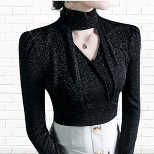 オープンネックカットソー　長袖ハイネック　G0246