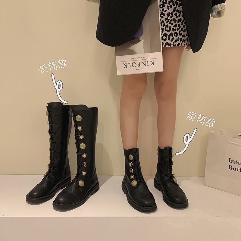 ブーツオータムスタイルボタン薄手スタンダード レトロ 靴 シューズ 秋物 フェイクシューズ19762937040