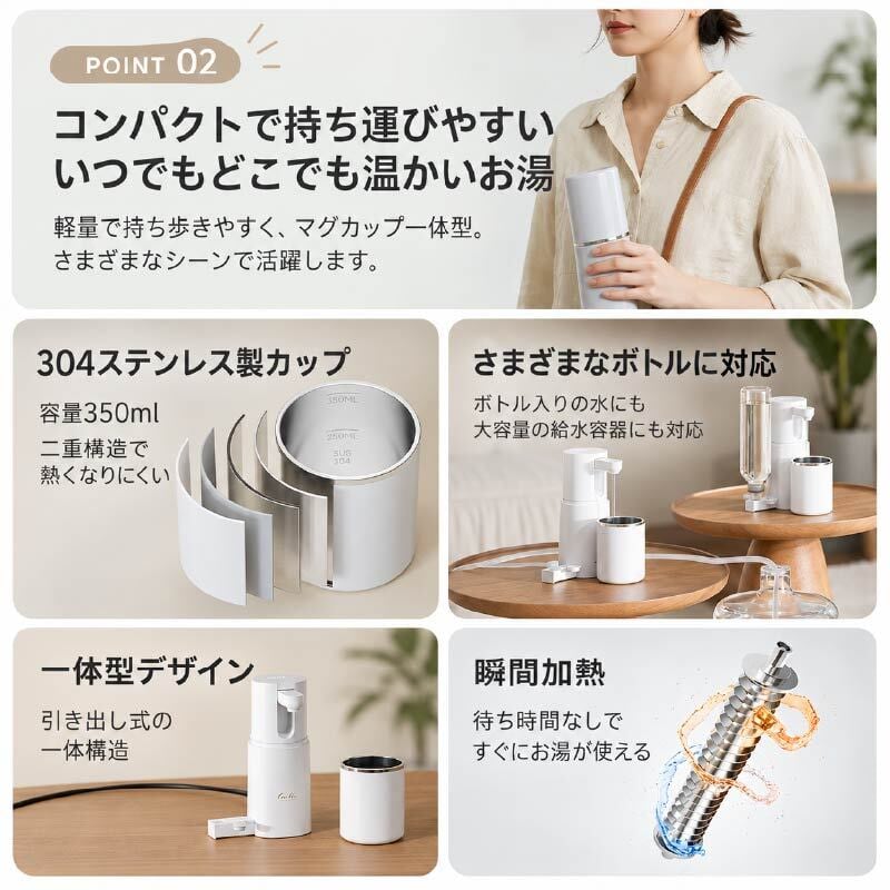 JY 1240 . ポータブル瞬間湯沸かし器 携帯用給湯器 小型湯沸かし器