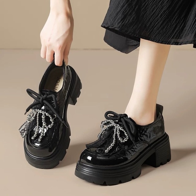 【34-40】Beads ribbon platform loafers　B3457