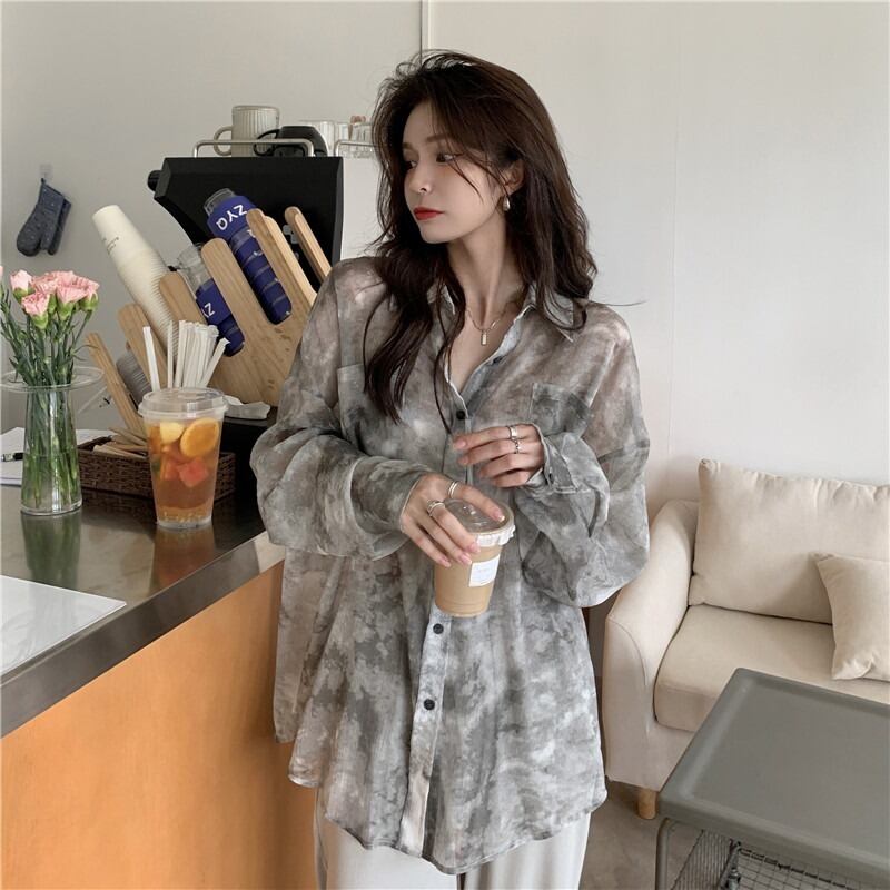 シャツ サマー薄手プリント ロング 夏物 1号婦人93473571500