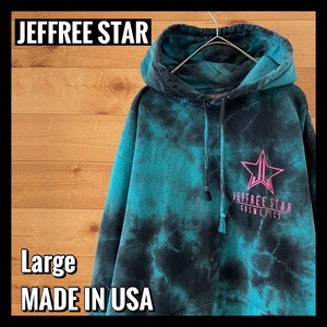 【Jeffree Star】USA製 タイダイ柄 ワンポイント プルオーバー パーカー フーディ メンズL アメリカ古着