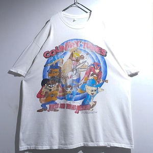 90s "LOONEY TUNES" White Character Double-Sided Print T-Shirt