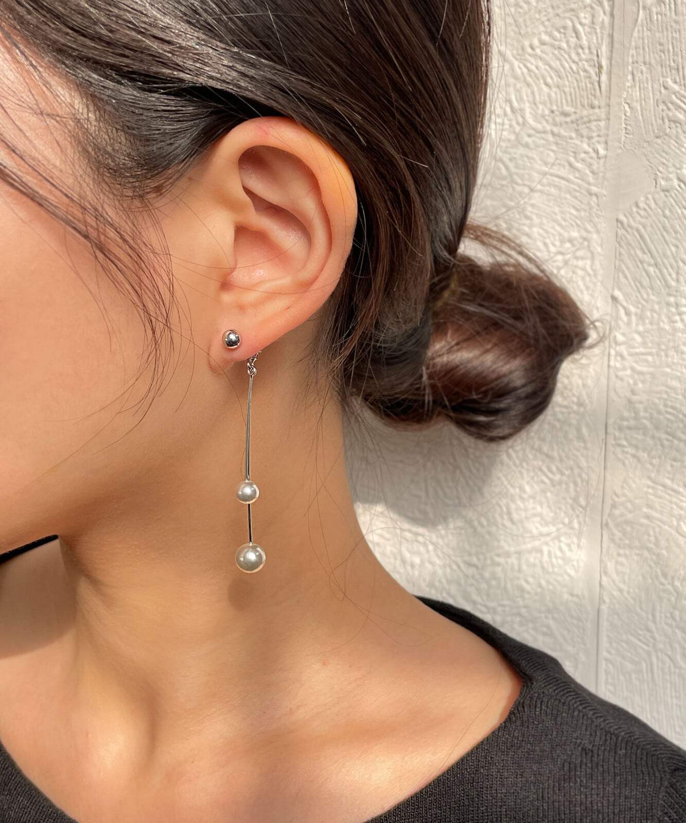 2連 チェーン パール ドロップピアス 真鍮 韓国製