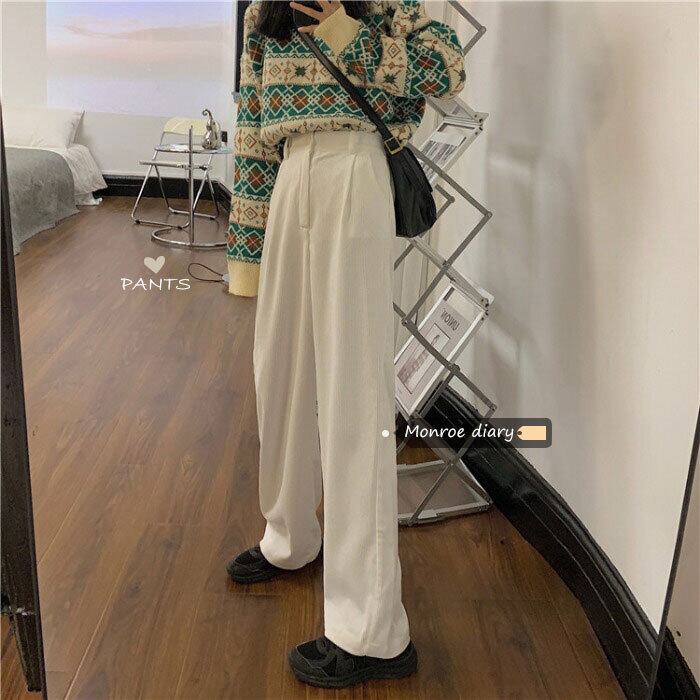 パンツ オータムウィンターコーデュロイホワイトハイウェストカジュアルルーズ 秋物 冬物 モンロー34000775340