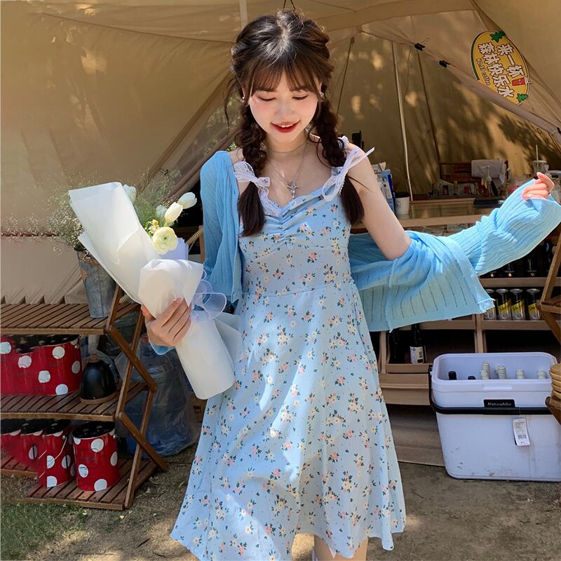 フローラルドレス サマーウェスト薄手スカート 大人ガーリー スウィート キュート カジュアル 夏物 花柄 萌量不足66235611159