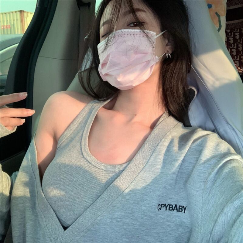 怠惰なスタイルのグレーのVネックセーター女性秋ルーズ長袖ジャケット2020新しいプルオーバーイントレンド ブラックストロベリース7399790775