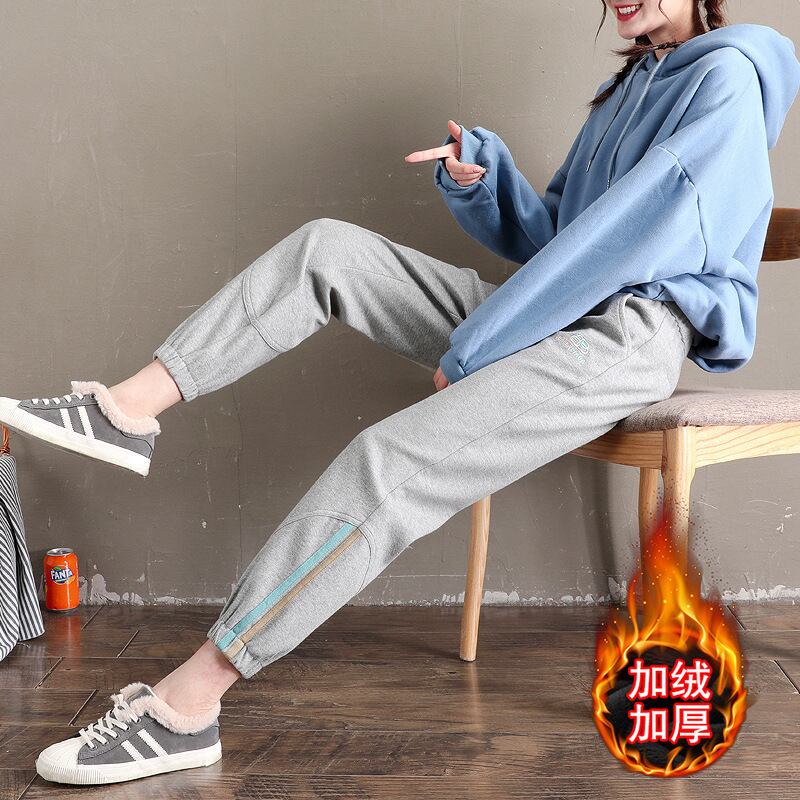 【新作】【送料無料】 グレーベルベットスウェットパンツの女性のパンツ秋と冬ルーズ痩身アウターウェア肥厚カジュアルスウェットパンツトレンディ 0366520274987