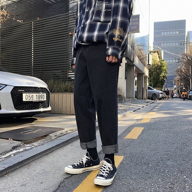 全1色 デニム パンツ ストレート カジュアル シンプル 無地