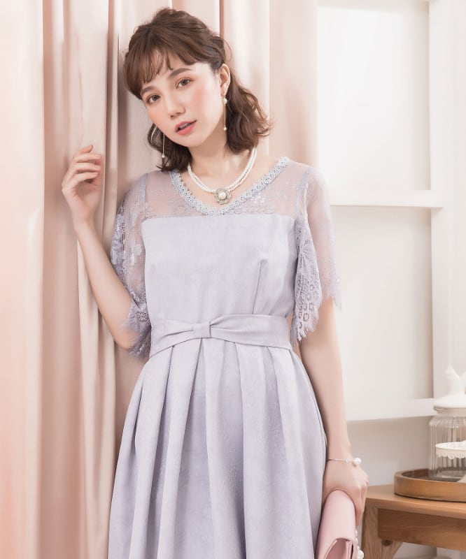 パーティードレス 20代 袖あり 結婚式 ドレス レース ワンピース a