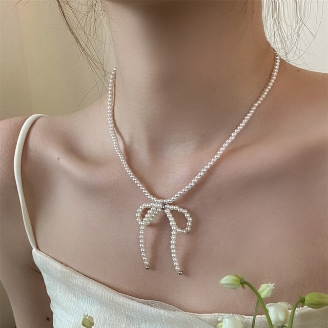 LACC韓国のパールリボンネックレス