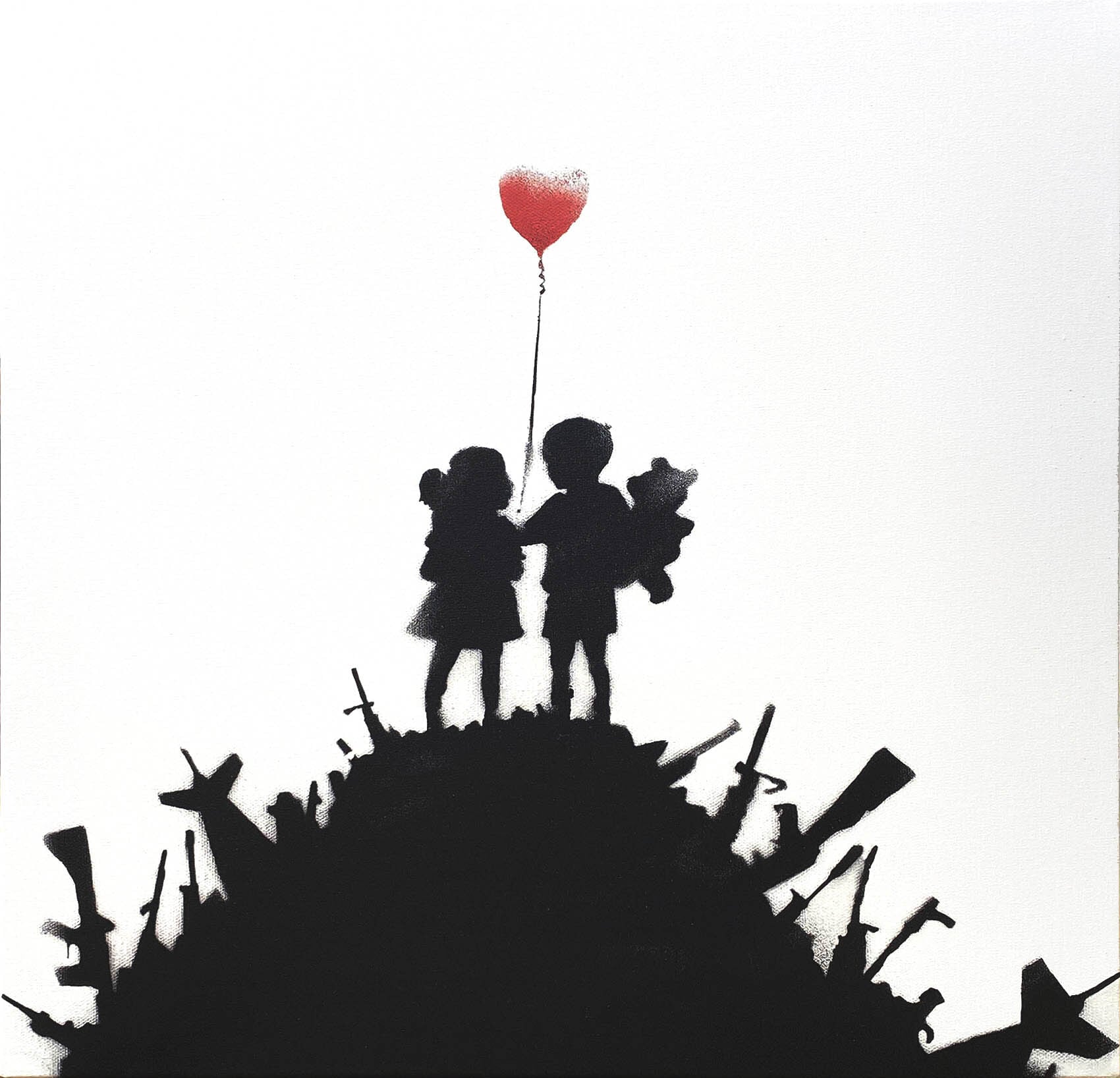 バンクシー「銃の丘の子供たち/Kids On a Gun Hill」展示用フック付きキャンバスジークレ Banksy