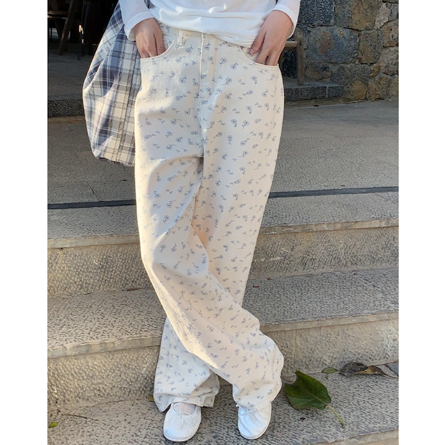small floral pattern high waist casual pants